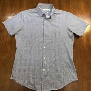 Mizzen+Main Leeward Shirt Men's Large Trim Fit Short Sleeve Blue White Leaf